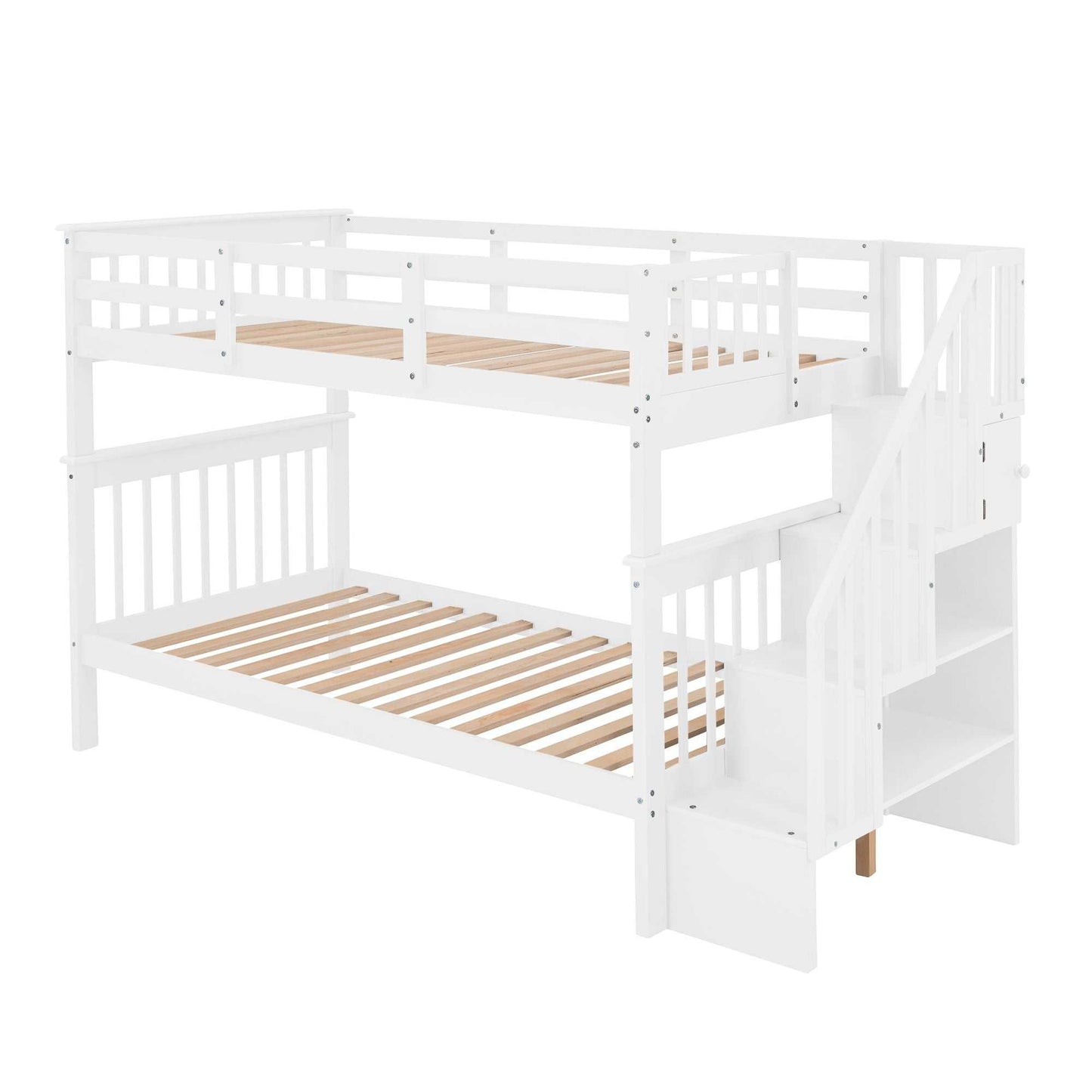 Stairway Twin-Over-Twin Bunk Bed with Storage and Guard Rail for Bedroom, Dorm - luxuryhomedecoridea.com