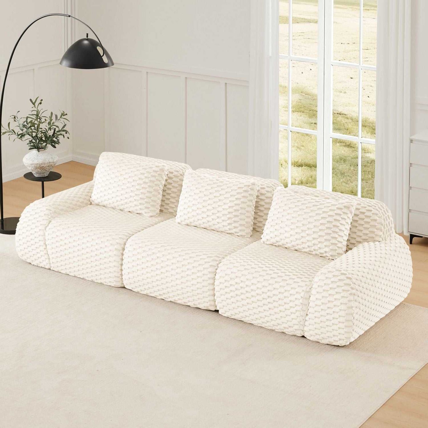 Modern Modular Sectional Sofa for Living Room,Flannelette Fabric,Oversized 3-Seater Couch,boneless sofa,Deep Seat,Buckle connection,Anti-slip Design,No Assembly,Cream - luxuryhomedecoridea.com