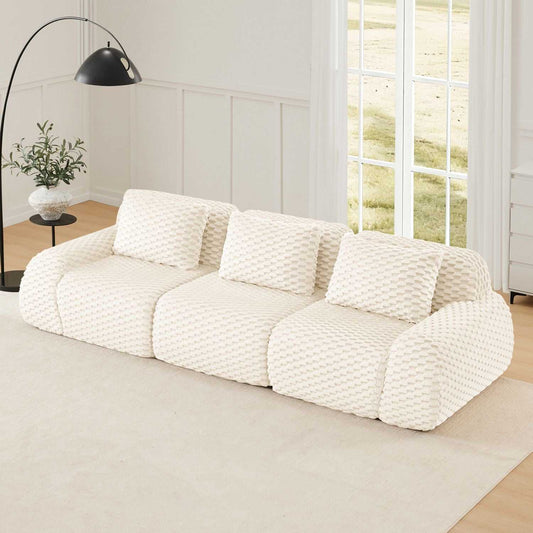 Modern Modular Sectional Sofa for Living Room,Flannelette Fabric,Oversized 3-Seater Couch,boneless sofa,Deep Seat,Buckle connection,Anti-slip Design,No Assembly,Cream - luxuryhomedecoridea.com