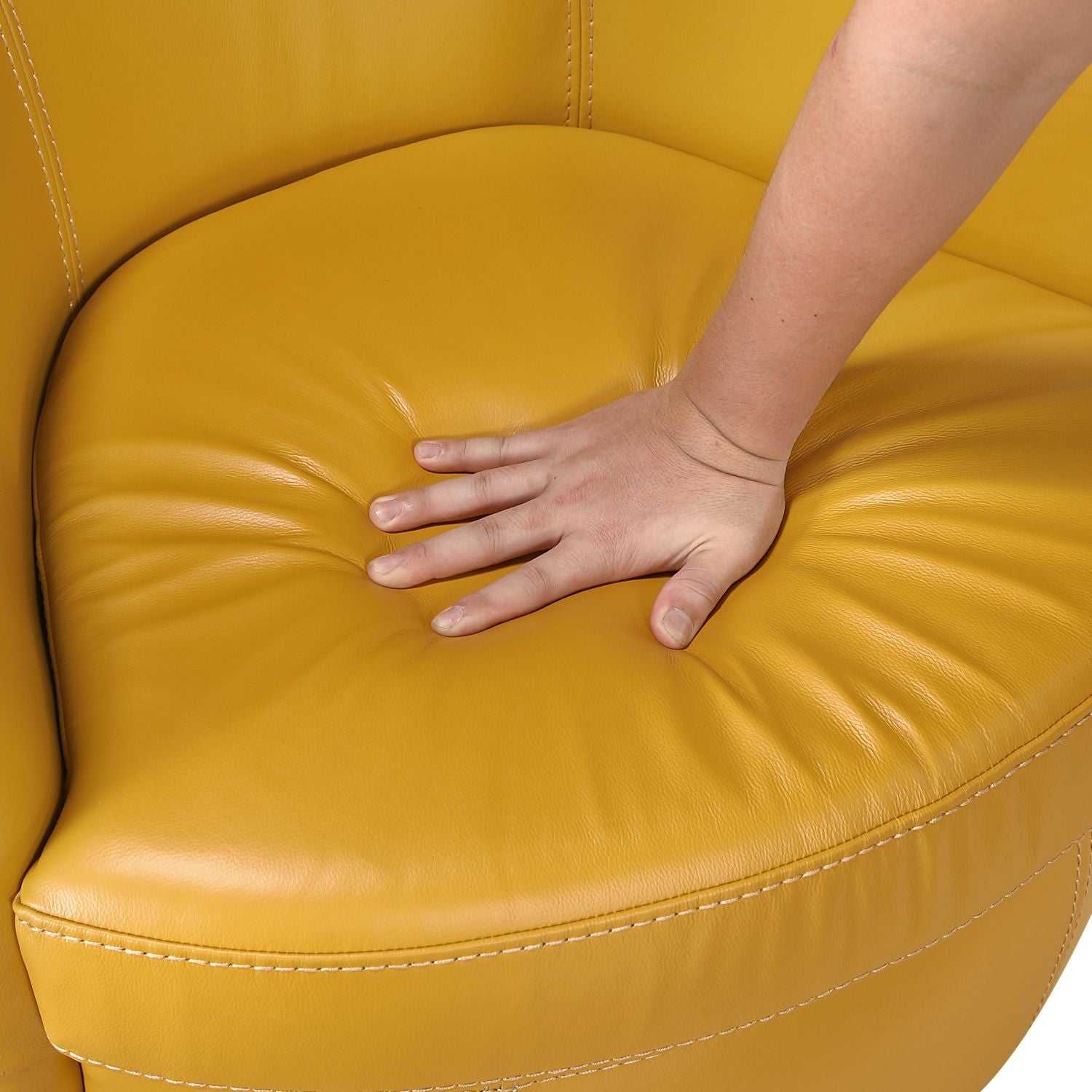 Luxury Living Room Furniture Swivel Chair Yellow Top Grain Leather Upholstery Solid Wood 1pc Barrel Back Accent Chair - luxuryhomedecoridea.com