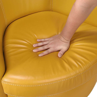 Luxury Living Room Furniture Swivel Chair Yellow Top Grain Leather Upholstery Solid Wood 1pc Barrel Back Accent Chair - luxuryhomedecoridea.com