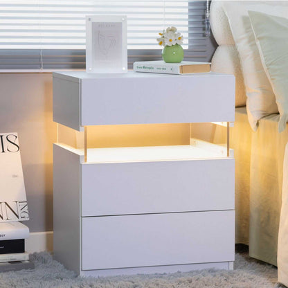 LED Nightstands 3 Drawer Dresser for Bedroom End Table with Acrylic Board LED Bedside Tables for Bedroom Living Room Bedside Furniture (White) - luxuryhomedecoridea.com