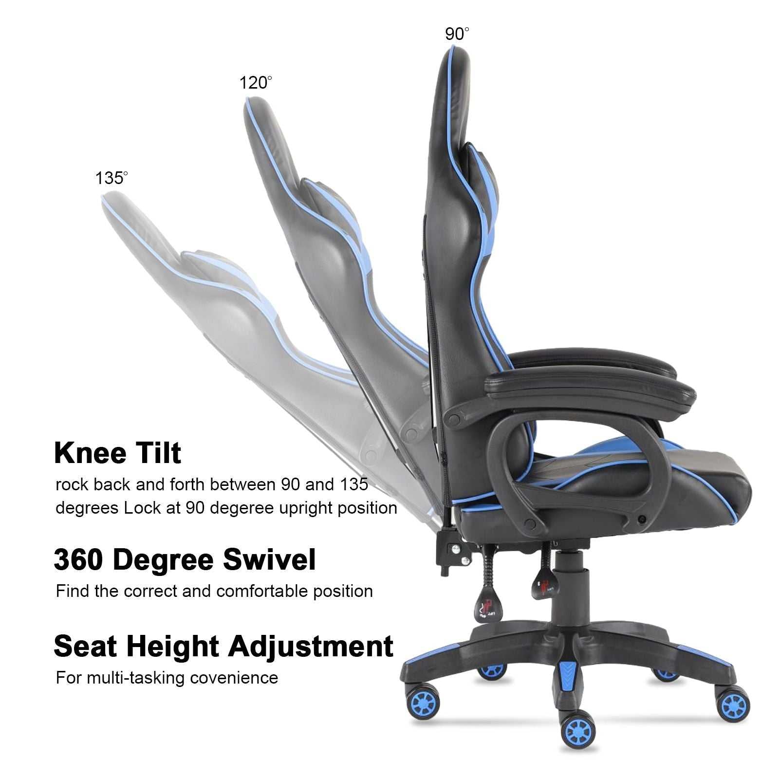 Luxury Home Furniture Ergonomic Recliner PU Leather Racing Gaming Chair In Nylon Racing Base - luxuryhomedecoridea.com