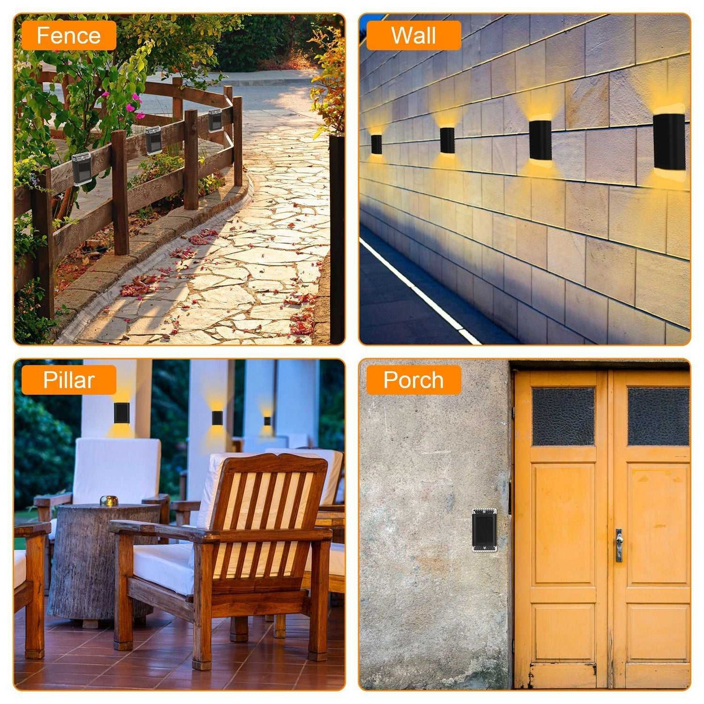 4Pack Solar Powered Wall Sconce Light IP55 Waterproof Rechargeable Optical Sensor Lamp Warm Yellow Lighting Lamp for Outdoor Fence Path Deck Patio - luxuryhomedecoridea.com