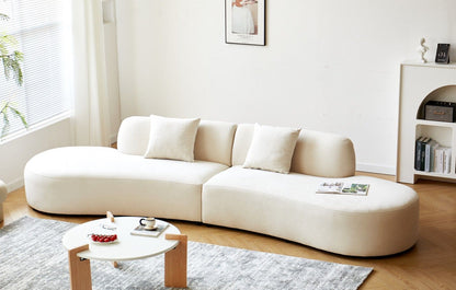 132" Curved Sofa with Throw Pillows, 6 Seater Luxury Velvet Couch with Half Moon Design and High-Density Foam, Ideal for Modern Living Room, Office & Apartment, Ivory - luxuryhomedecoridea.com