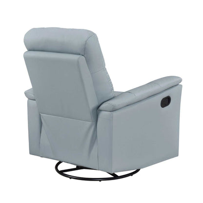 Blue Leather Upholstered Swivel Glider Reclining Chair Luxury Living Room Furniture Comfort Chair 1pc Plush Comfort - luxuryhomedecoridea.com