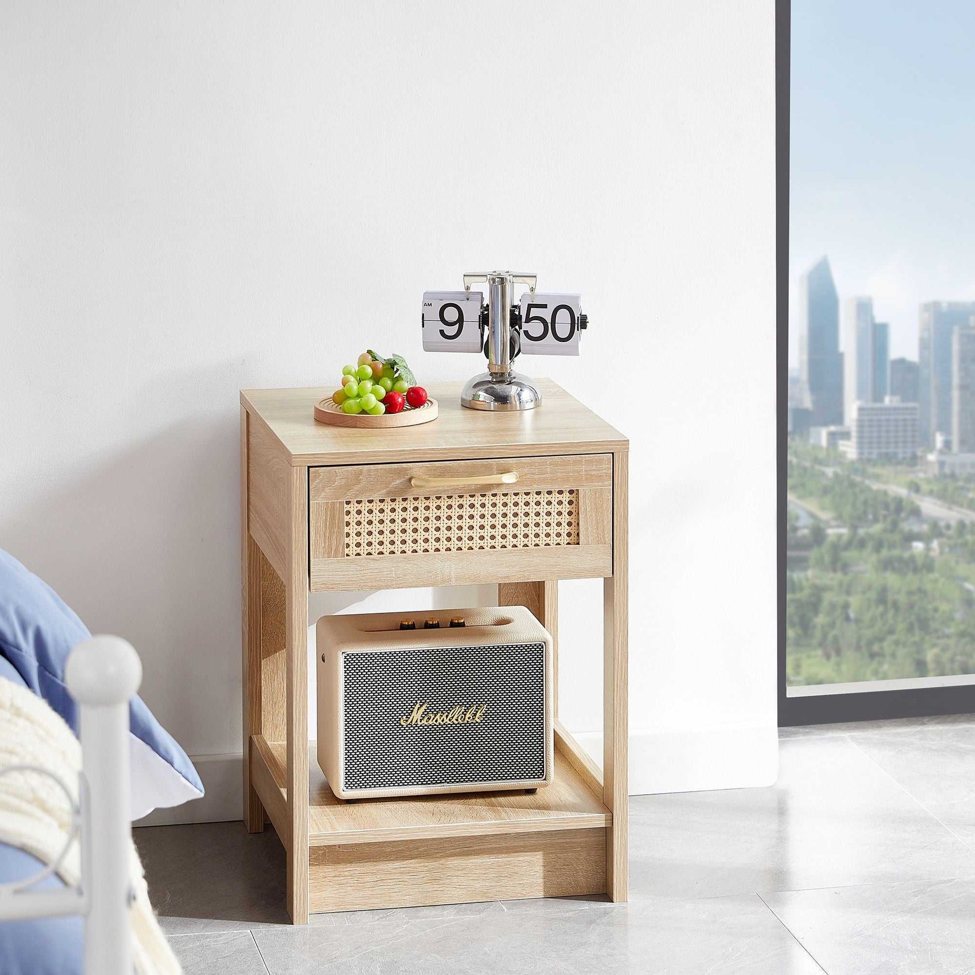 15.75" Rattan End table with drawer, Modern nightstand, side table for living room, bedroom - luxuryhomedecoridea.com