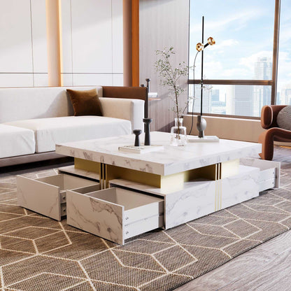 Modern Square Storage Coffee Table With 4 Drawers - luxuryhomedecoridea.com