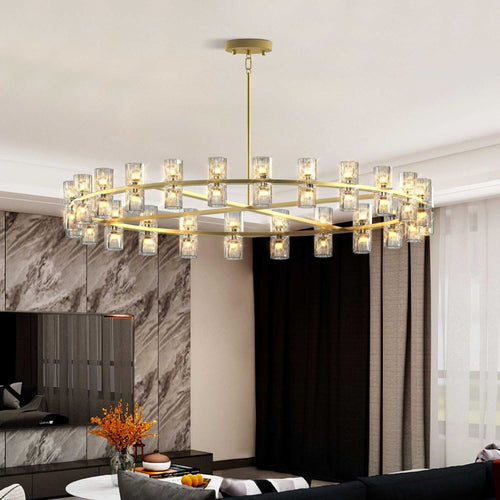 48 Inch Gold Wagon Wheel Chandelier with Crystal Shade, 48 Lights, Modern Farmhouse Style, Ideal for Dining Room, Kitchen, Entryways - luxuryhomedecoridea.com
