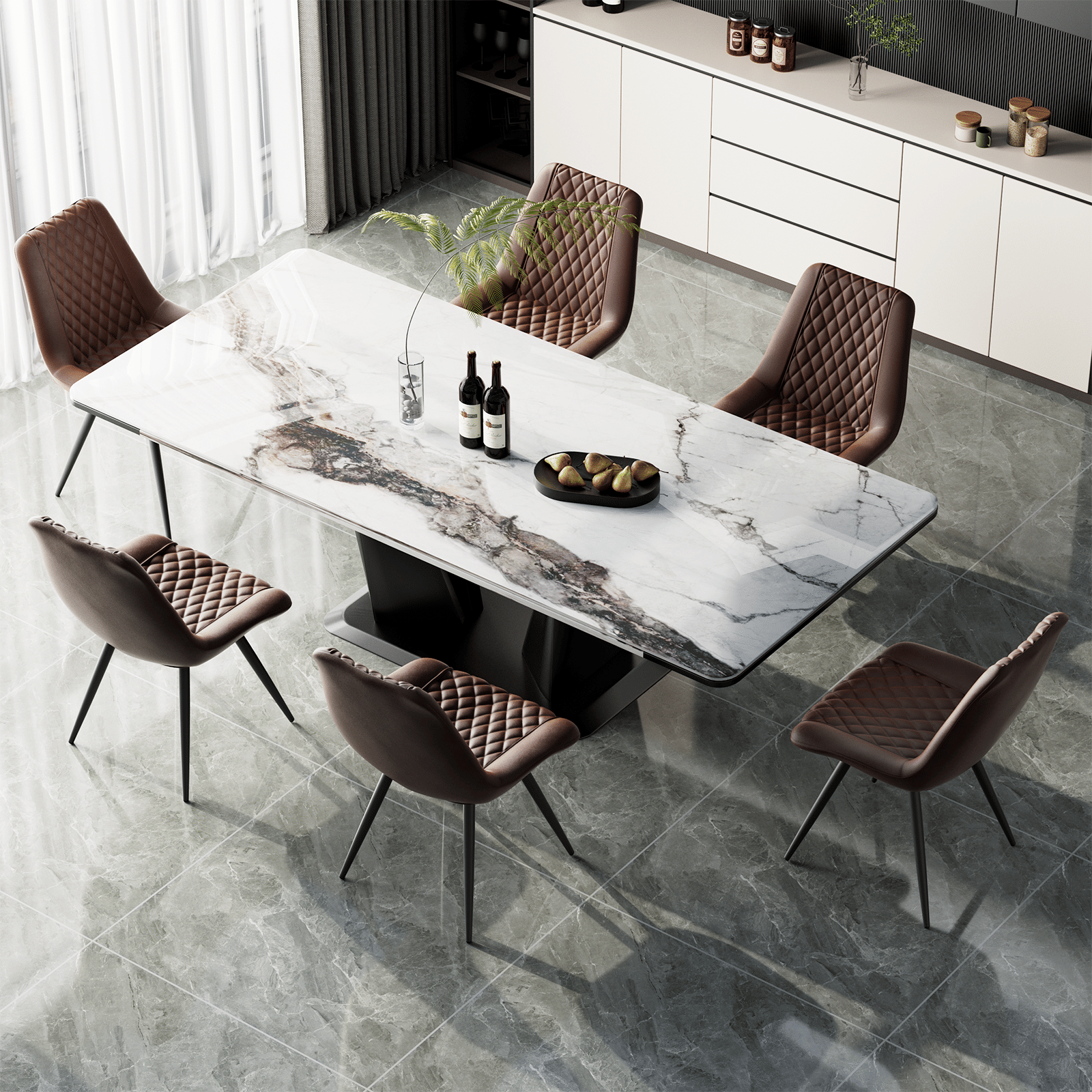 Modern Dining Chairs Set of 2, Top PU Leather Upholstered Dining Room Chairs with Metal Legs, Ergonomic Kitchen Chairs for Kitchen Dinning Room - luxuryhomedecoridea.com