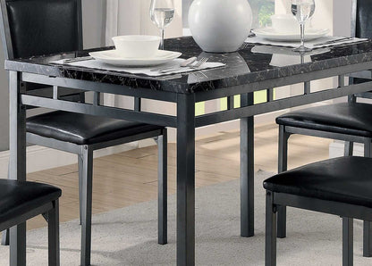 Black Finish 5pc Dinette Set Faux Marble Top Table and 4x Side Chairs Faux Leather Upholstered Metal Frame Casual Dining Room Furniture - luxuryhomedecoridea.com