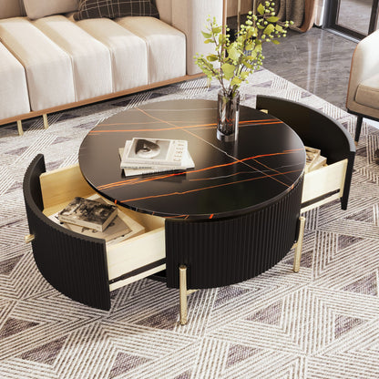 Modern Round Coffee Table with 2 large Drawers Storage Accent Table(31.5'') - luxuryhomedecoridea.com