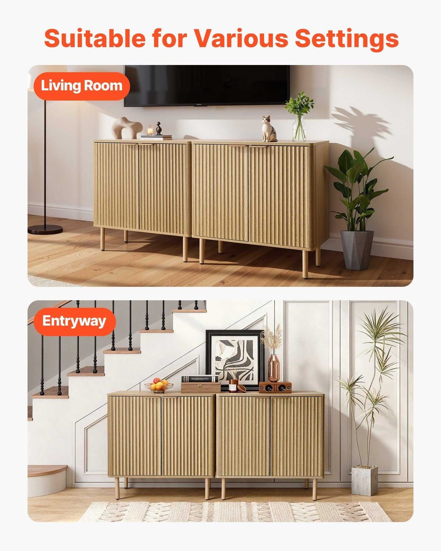 Coffee Bar Cabinet, Mid Century Fluted Coffee Bar Table with 2-Tier Storage, Buffet Stand Cabinet with 4 Barn Doors, Sideboard Buffet Station for Living Room, Entryway, 31.5x14.7x31.5 in(Single) - luxuryhomedecoridea.com