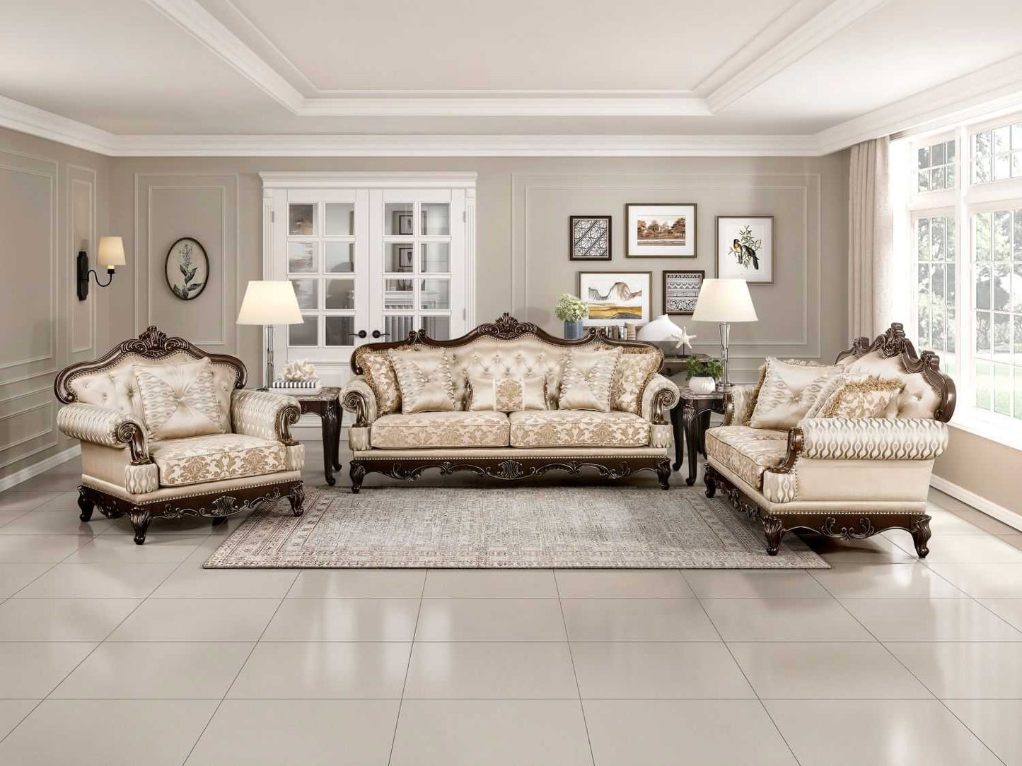 Formal Traditional Luxury Loveseat Cherry Finish with Gold Tipping Solid Wood Living Room Furniture 1pc - luxuryhomedecoridea.com