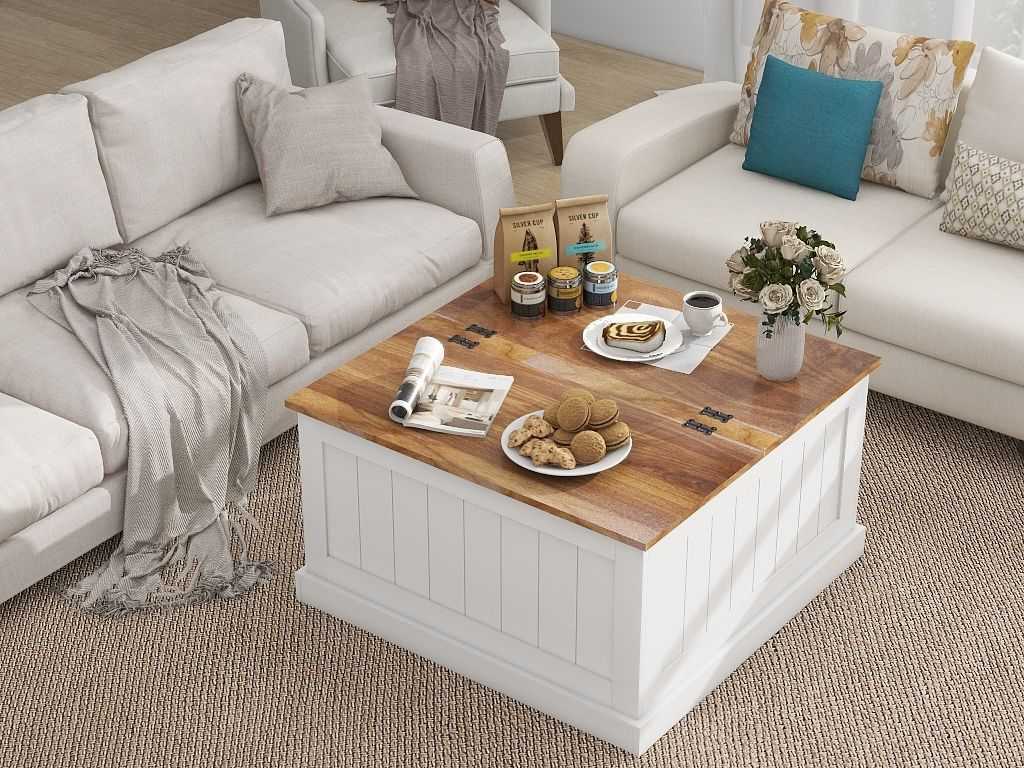 31.5" Farmhouse Coffee Table, Square Wood Center Table with Hinged Lift Top, Rustic Cocktail Table with Large Hidden Storage Compartmen for Living Room-White - luxuryhomedecoridea.com
