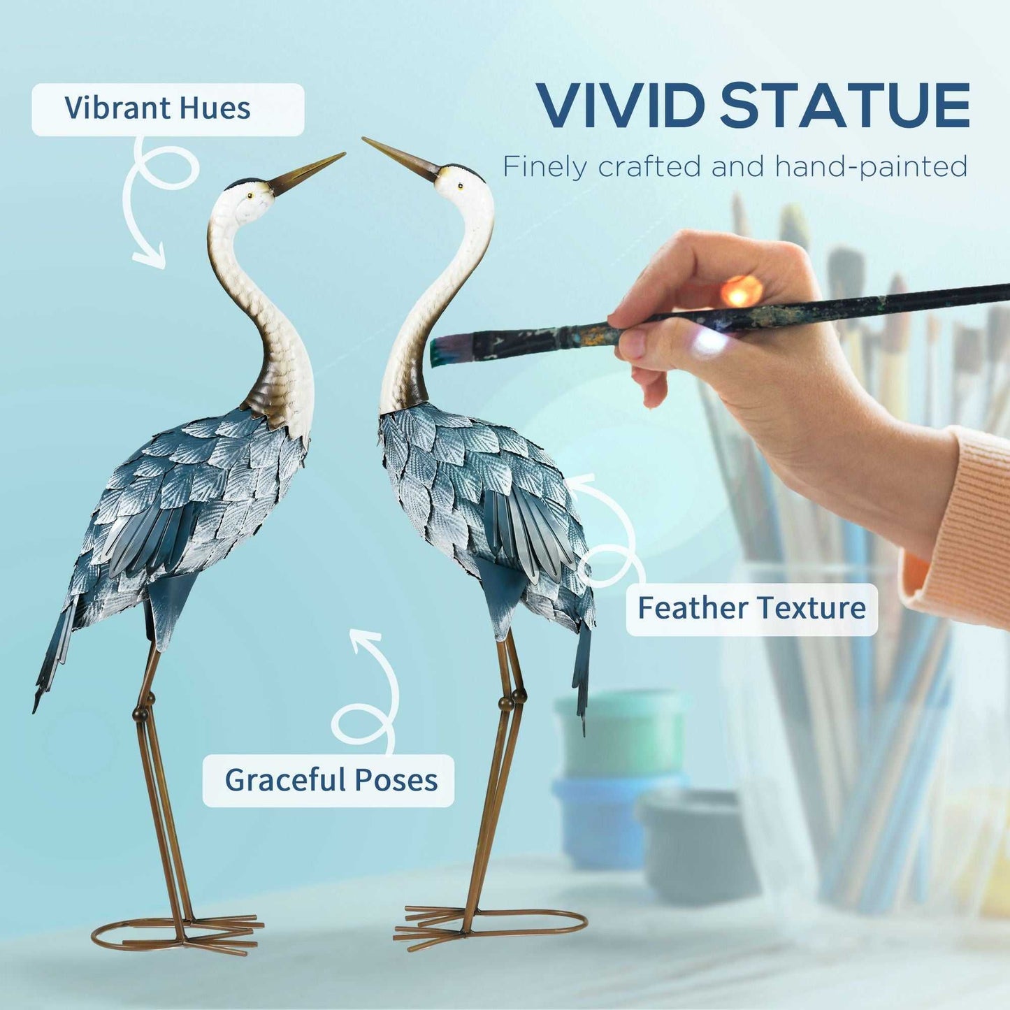 2-Piece Crane Garden Sculptures Blue for Lawn Patio Backyard Decoration 28.5"-29" - luxuryhomedecoridea.com