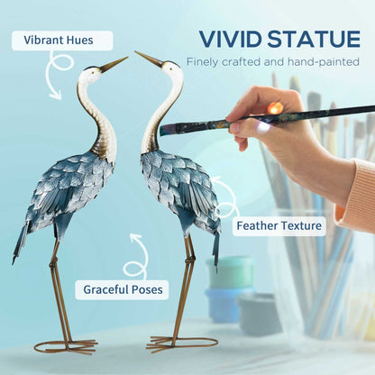 2-Piece Crane Garden Sculptures Blue for Lawn Patio Backyard Decoration 28.5"-29" - luxuryhomedecoridea.com