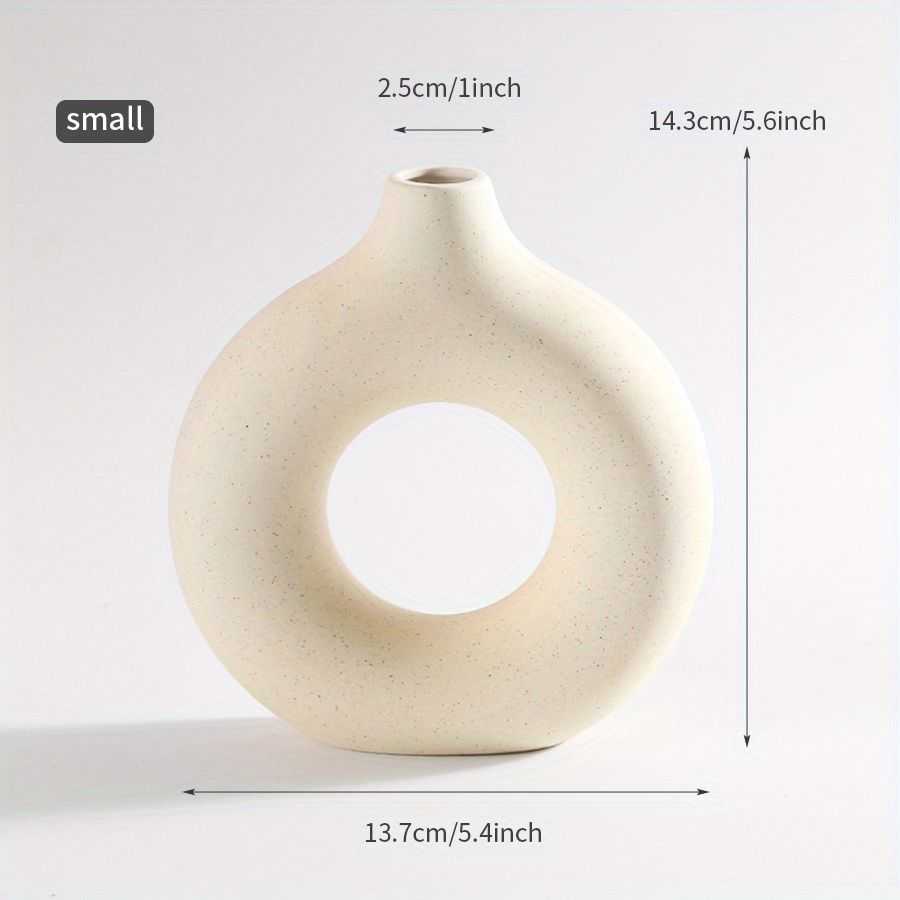 1pc; White Ceramic Vase White Vases For Decor; Modern Home Decor Vase; Boho Vases For Decor; Circle Vase; Round Vase; Donut Vase; Decorative Vase - luxuryhomedecoridea.com