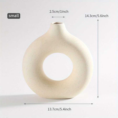 1pc; White Ceramic Vase White Vases For Decor; Modern Home Decor Vase; Boho Vases For Decor; Circle Vase; Round Vase; Donut Vase; Decorative Vase - luxuryhomedecoridea.com