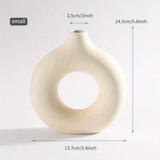 1pc; White Ceramic Vase White Vases For Decor; Modern Home Decor Vase; Boho Vases For Decor; Circle Vase; Round Vase; Donut Vase; Decorative Vase luxury home decor