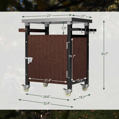 Outdoor Grill Cart with Stainless Steel Tabletop, Storage, Patio Kitchen Island with Wheels, Hooks, and Spice Rack, Waterproof Outdoor Grill Table, Movable BBQ Serving Cart Rolling Bar Cart - luxuryhomedecoridea.com