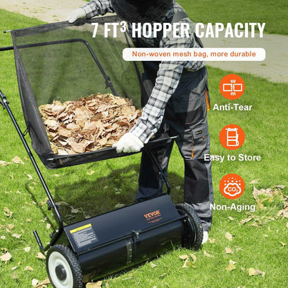 VEVOR Push Lawn Sweeper, 26-inch Leaf & Grass Collector, Strong Rubber Wheels & Heavy Duty Thickened Steel, Durable to Use with Large Capacity 7 cu. ft. Mesh Collection Hopper Bag, 4 Spinning Brushes - luxuryhomedecoridea.com