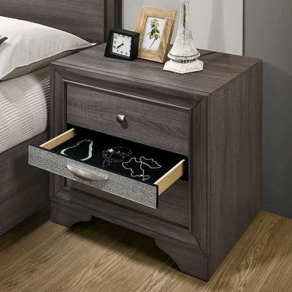 Contemporary 1pc Nightstand Gray Finish Silver Accents Hidden Jewelry Drawer Nickel Round Knob Bedside Table Bedroom Furniture - luxuryhomedecoridea.com