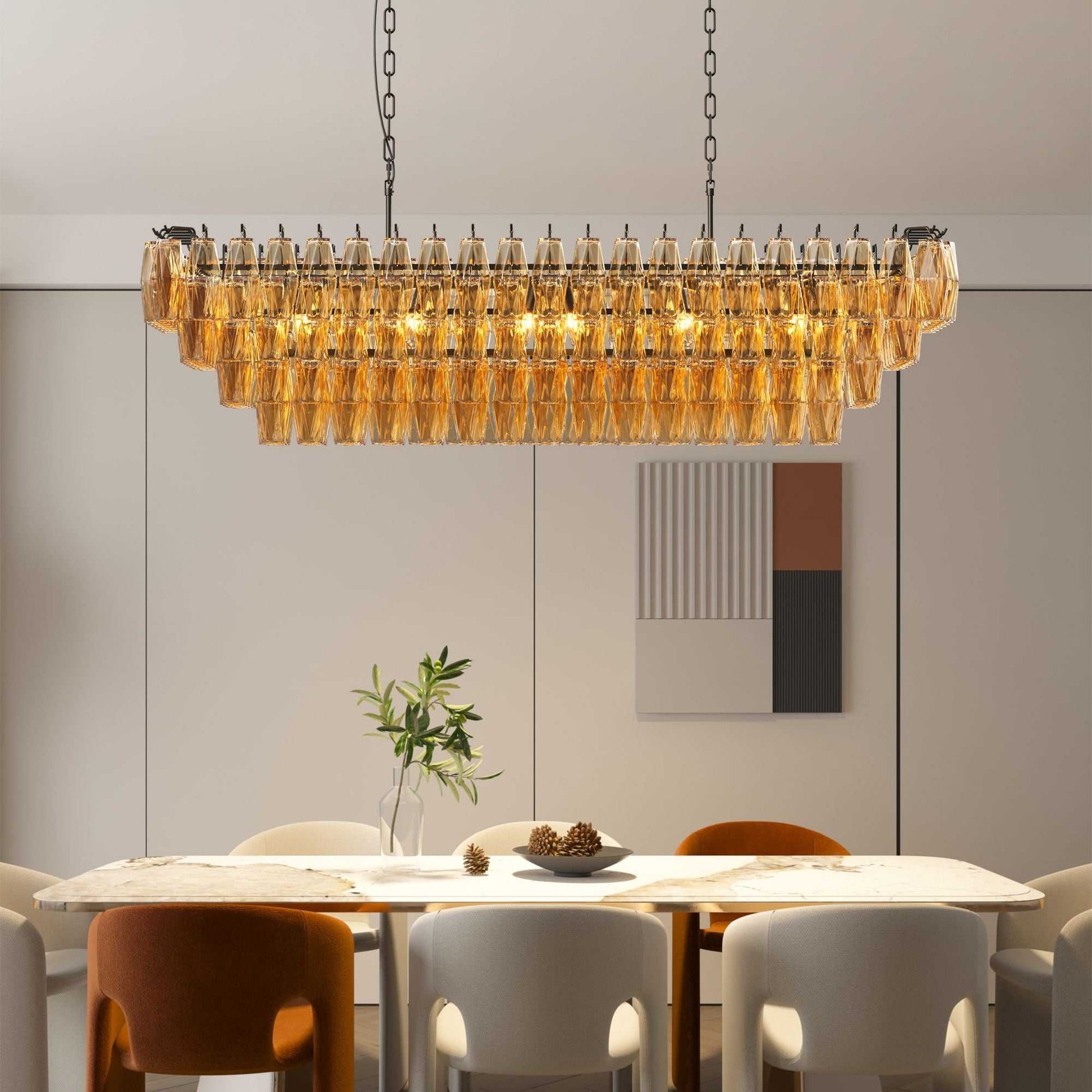 54" Black Rectangular Chandeliers for Dining Room, 12-Light 4 Tiered Large Smoke Glass Chandelier, Modern Kitchen Island Farmhouse Hanging Light Fixture for Living Room Foyer(Bulb not included) - luxuryhomedecoridea.com