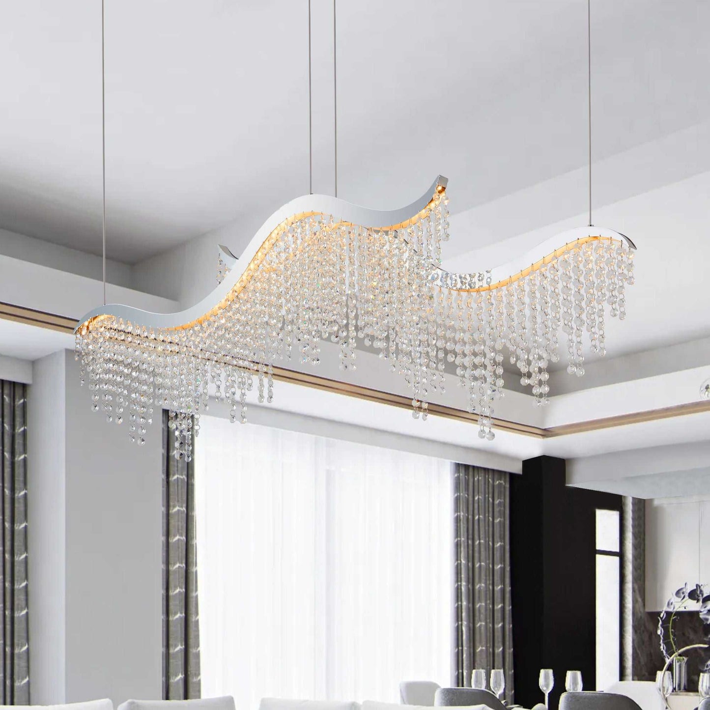 36-inch Modern Wave LED Crystal Chandelier - Adjustable Color Temperature 3000K/4000K/6000K - Adjustable Height - Elegant Chandelier for Living Room and Luxurious Space - luxuryhomedecoridea.com