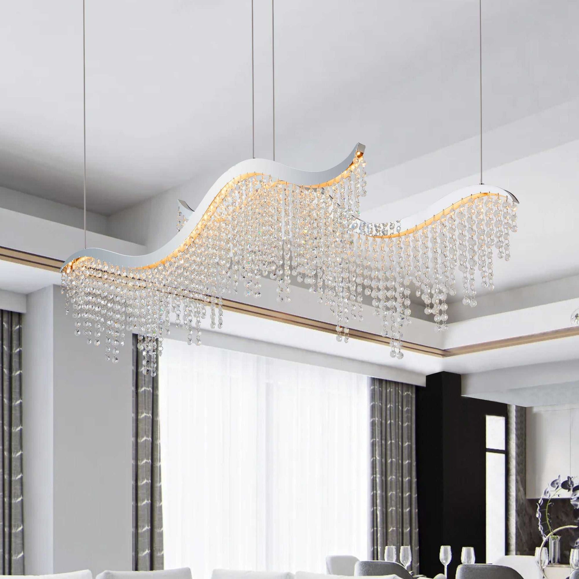 36-inch Modern Wave LED Crystal Chandelier - Adjustable Color Temperature 3000K/4000K/6000K - Adjustable Height - Elegant Chandelier for Living Room and Luxurious Space - luxuryhomedecoridea.com