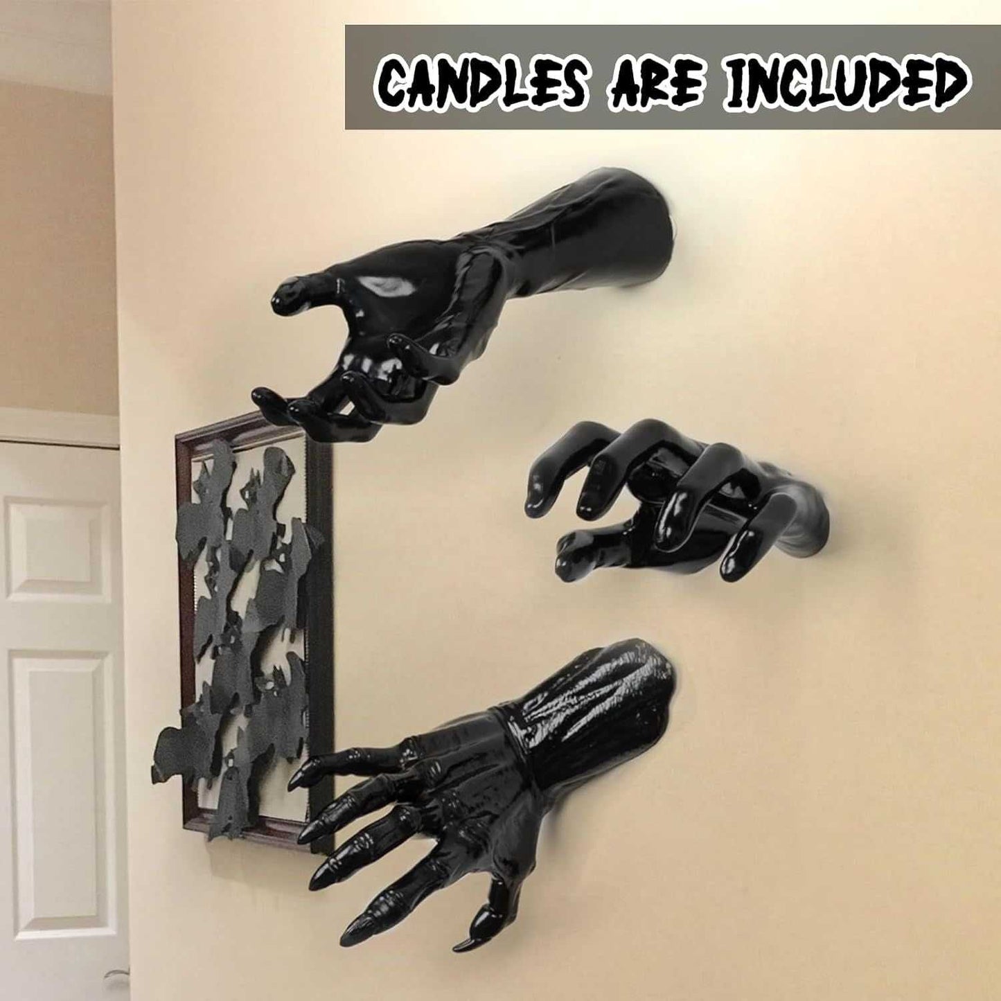 Halloween Decorations, Pack of 3 Wall Mounted Creepy Reaching Hands with Lighted Candles, Life-Sized Horror Hands for Gothic Wall Decorations, Scary Halloween Decorations Indoor - luxuryhomedecoridea.com