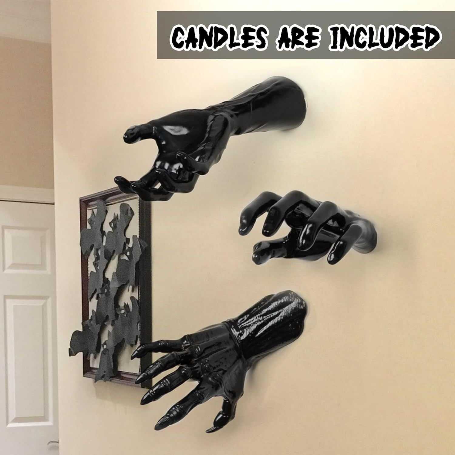 Halloween Decorations, Pack of 3 Wall Mounted Creepy Reaching Hands with Lighted Candles, Life-Sized Horror Hands for Gothic Wall Decorations, Scary Halloween Decorations Indoor - luxuryhomedecoridea.com