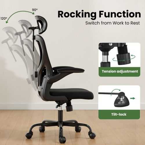 Ergonomic Office Chair High Back Computer Desk Chair with Headrest Armrests and Adjustable Lumbar Support Comfortable Swivel Task Chair for Home Office Study Room Black - luxuryhomedecoridea.com