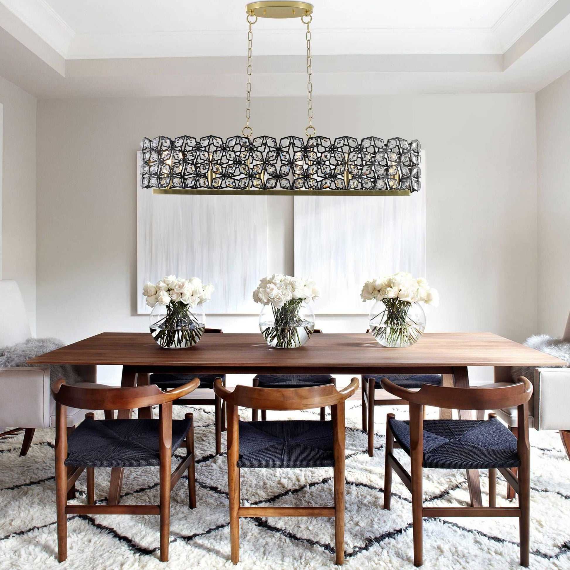 39" Contemporary Crystal and BlackGold Pendant Chandelier – Geometric Modern Light Fixture for Dining Room, Kitchen, or Living Room (Bulb Not Included) - luxuryhomedecoridea.com