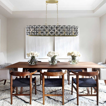 39" Contemporary Crystal and BlackGold Pendant Chandelier – Geometric Modern Light Fixture for Dining Room, Kitchen, or Living Room (Bulb Not Included) - luxuryhomedecoridea.com