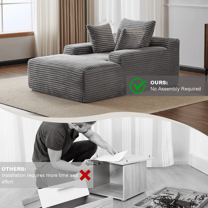 Double Chaise Lounge Chair Indoor,Oversized Upholstered Sleeper Cloud Couch,Deep Seat Luxury Sofa Bed,Sectional Sofa Chaise Love-seat,Corduroy Reading Chair for Living Room,No Assembly Required - luxuryhomedecoridea.com