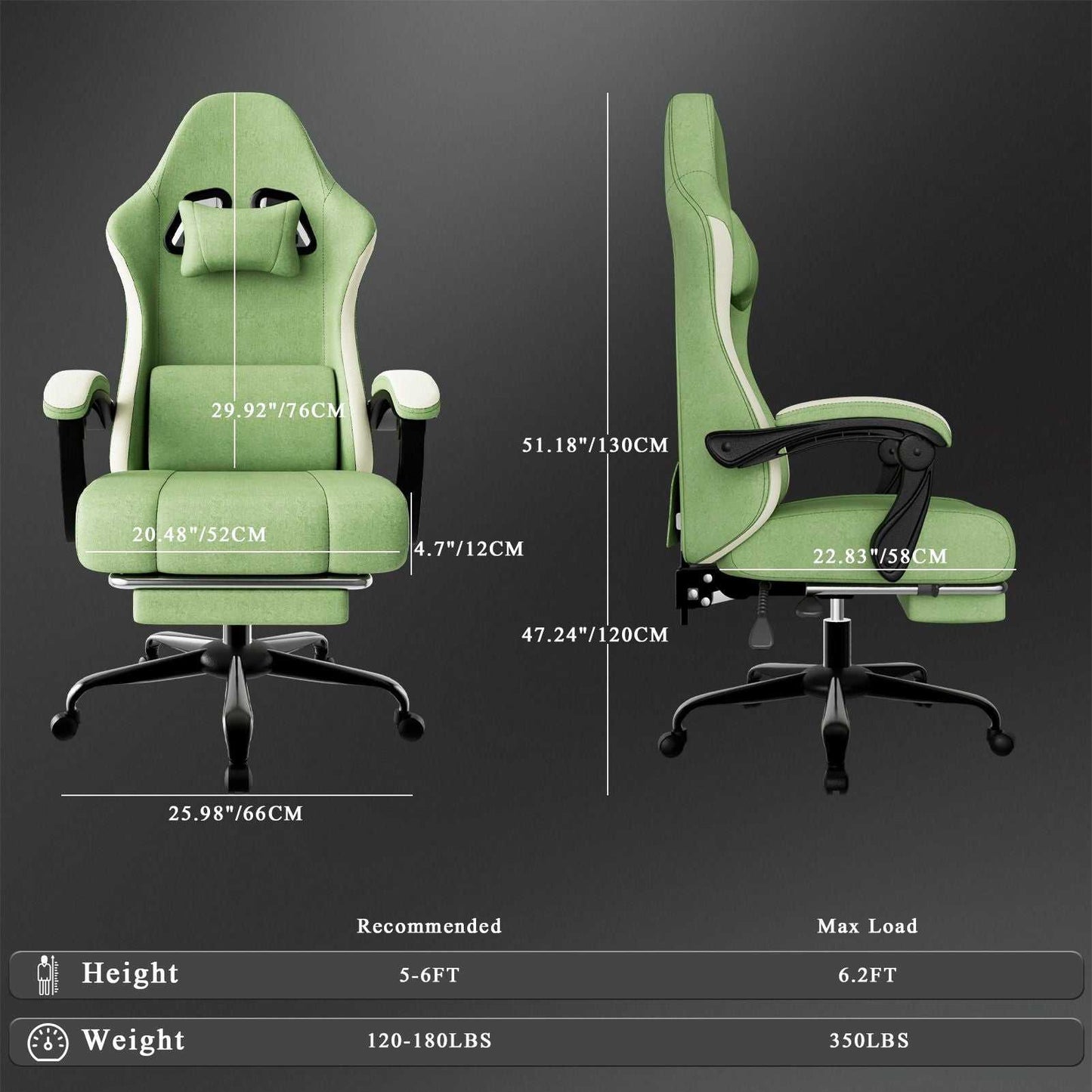 Ergonomic Gaming Chair with Pocketed Spring Cushion, Breathable Fabric Computer Chair with Footrest, Adjustable Lumbar Support Video Game Chair for Adults (Fabric) - luxuryhomedecoridea.com