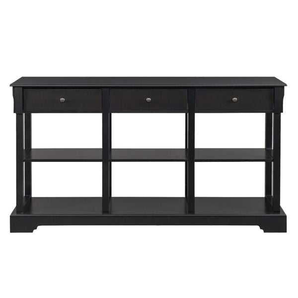 Console Sofa Table with Ample Storage; Retro Kitchen Buffet Cabinet Sideboard with Open Shelves and 3 Drawers; Accent Storage Cabinet for Entryway/Living Room Black Color - luxuryhomedecoridea.com