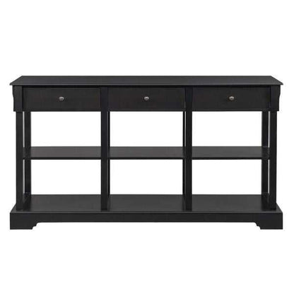 Console Sofa Table with Ample Storage; Retro Kitchen Buffet Cabinet Sideboard with Open Shelves and 3 Drawers; Accent Storage Cabinet for Entryway/Living Room Black Color - luxuryhomedecoridea.com