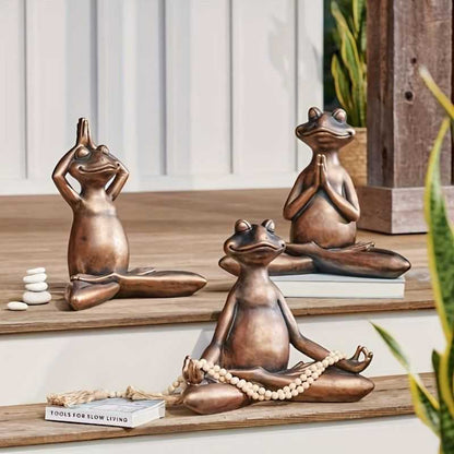 1pc Miniature Meditation Yoga Frog Resin Statue, For Desktop Living Room Bedroom Office Book Shelf Garden Outdoor Decoration, Home Decoration - luxuryhomedecoridea.com