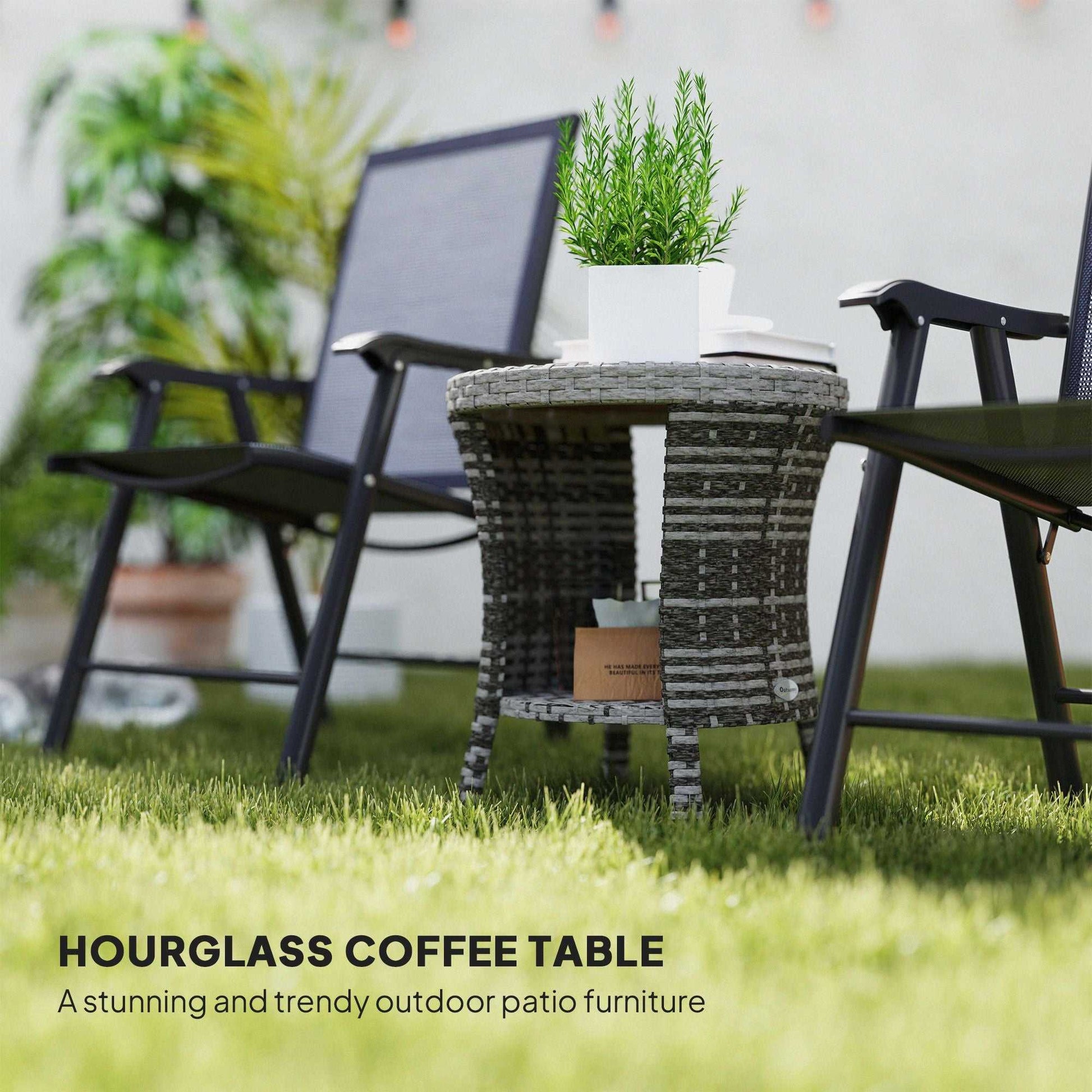 18" Wicker Outdoor Coffee Table, PE Rattan Patio Side Table with 2-Tier Storage, Composite Wood Top, Mixed Gray - luxuryhomedecoridea.com