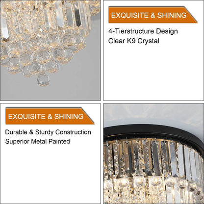20" Luxury Crystal Flush Mount Ceiling Light with Black Finish – Elegant 6-Light Chandelier for Living Room, Dining Room, or Bedroom (Bulb Not Included) - luxuryhomedecoridea.com
