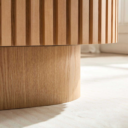 43.70 Inch Modern Handcraft Drum Coffee Table Oval Coffee Table for Living Room,Small Wooden Coffee Table with Sturdy Pedestal for Office - luxuryhomedecoridea.com