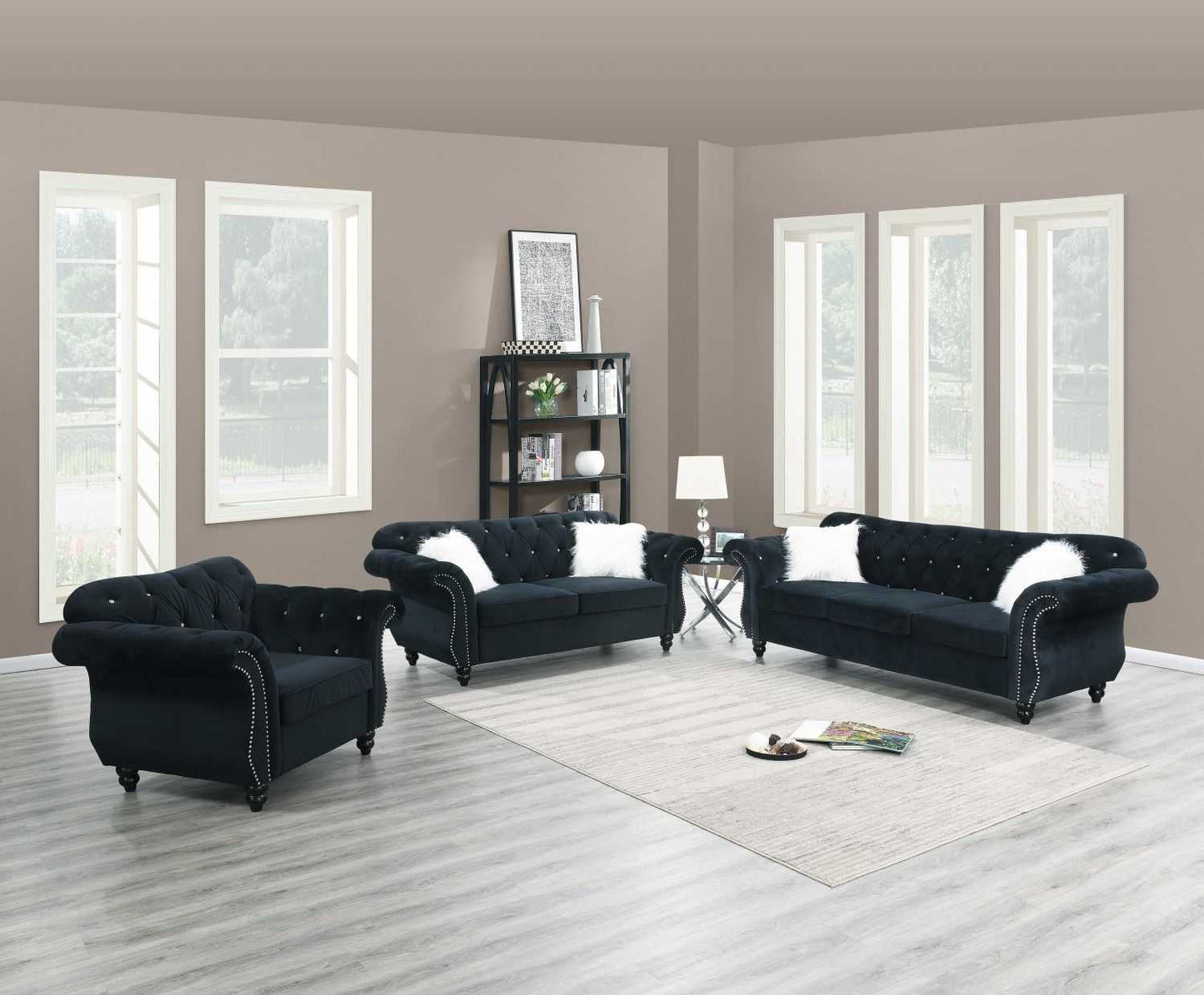 Formal Luxury Look 1pc Black Velvet Chair Living Room Furniture Plush Tufted Back Seat Chair Couch - luxuryhomedecoridea.com