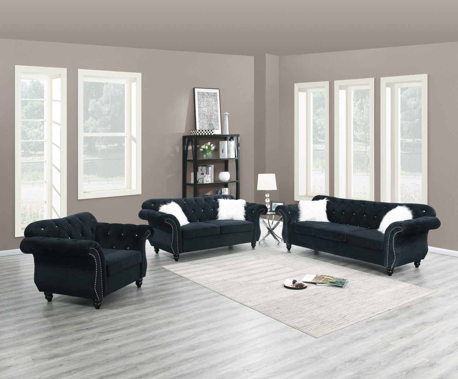 Formal Luxury Look 1pc Black Velvet Chair Living Room Furniture Plush Tufted Back Seat Chair Couch - luxuryhomedecoridea.com