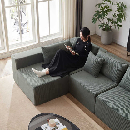 104-Inch Corduroy Modular L Shaped Sectional Sofa,Luxury Floor Couch Set,Upholstered Indoor Furniture,Foam-Filled Compressed Sofa for Living Room,Bedroom,4 PC Free Combination - luxuryhomedecoridea.com