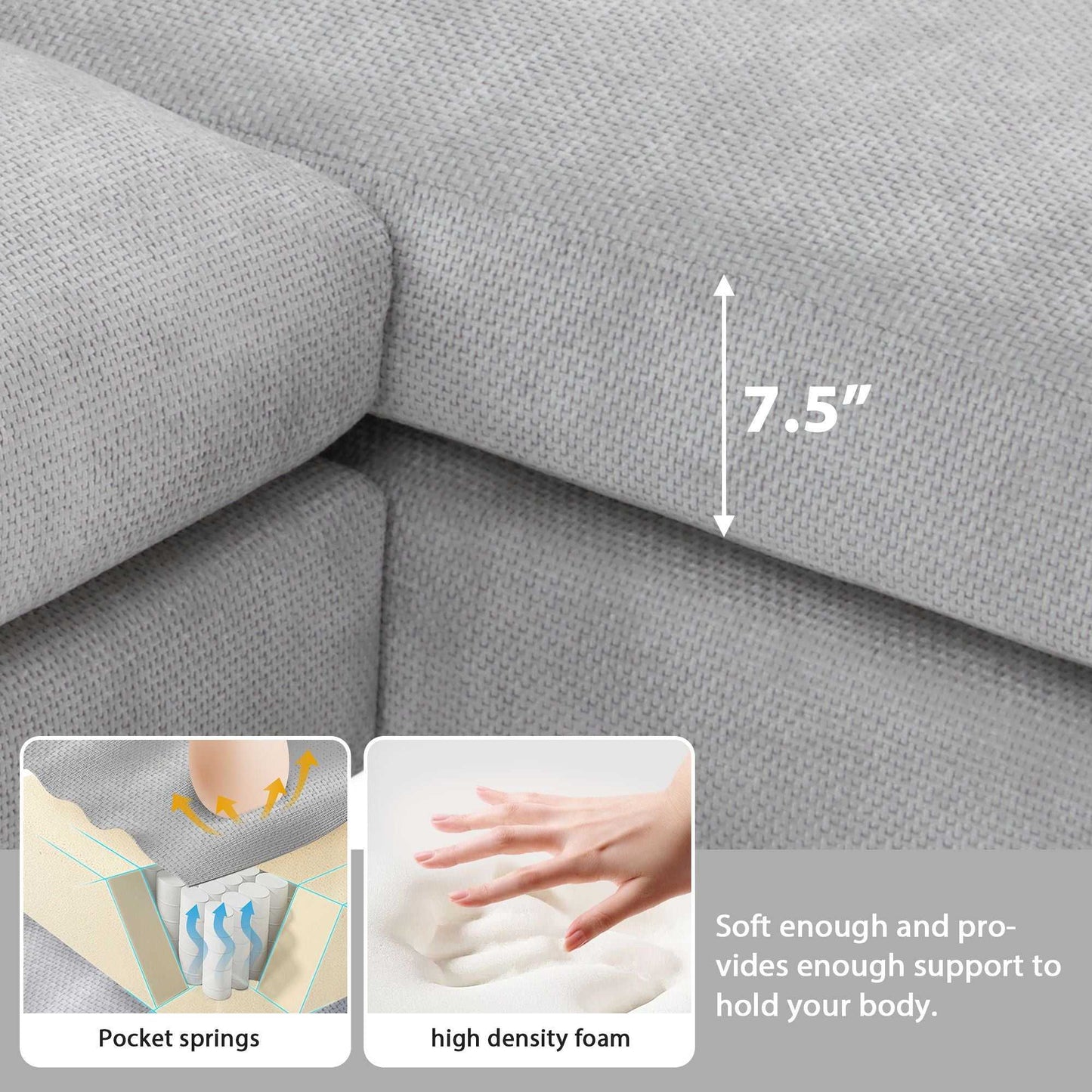 Modern Oversized Sectional Sofa,L-shaped Luxury Couch Set with 2 Free pillows,5-seat Chenille Indoor Furniture with Chaise for Living Room,Apartment,Office,2 Colors - luxuryhomedecoridea.com