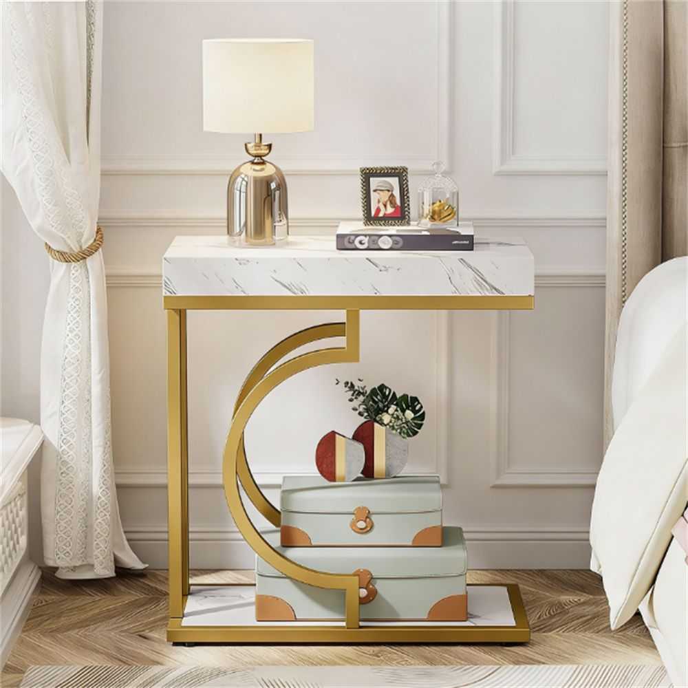 Narrow C-table, modern coffee table, bedside table with metal frame - luxuryhomedecoridea.com