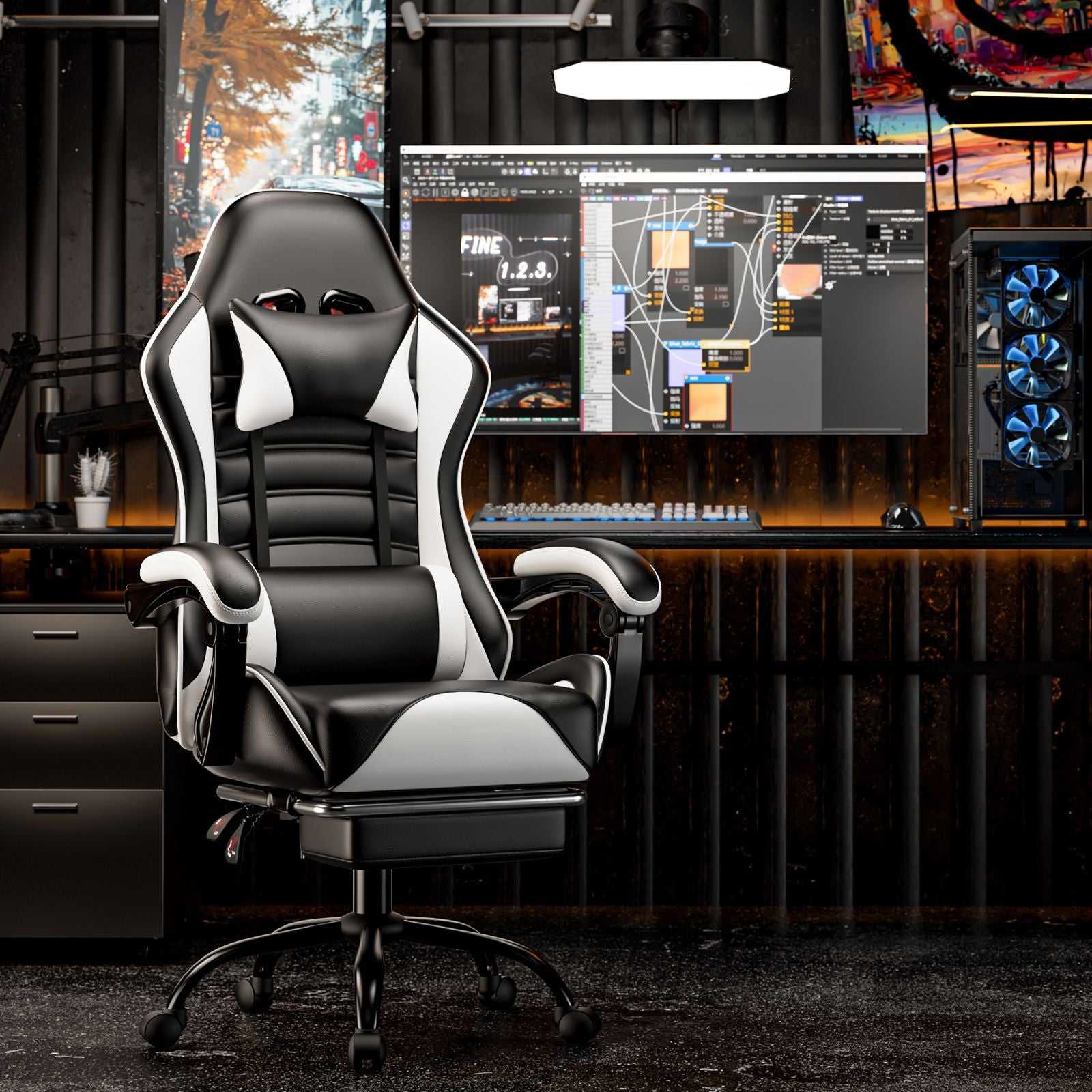 Ergonomic Gaming Chair for Adults, Comfortable Computer Chair for Heavy People, Adjustable Height Office Desk Chair with Wheels, Breathable Leather Video Game Chairs - luxuryhomedecoridea.com