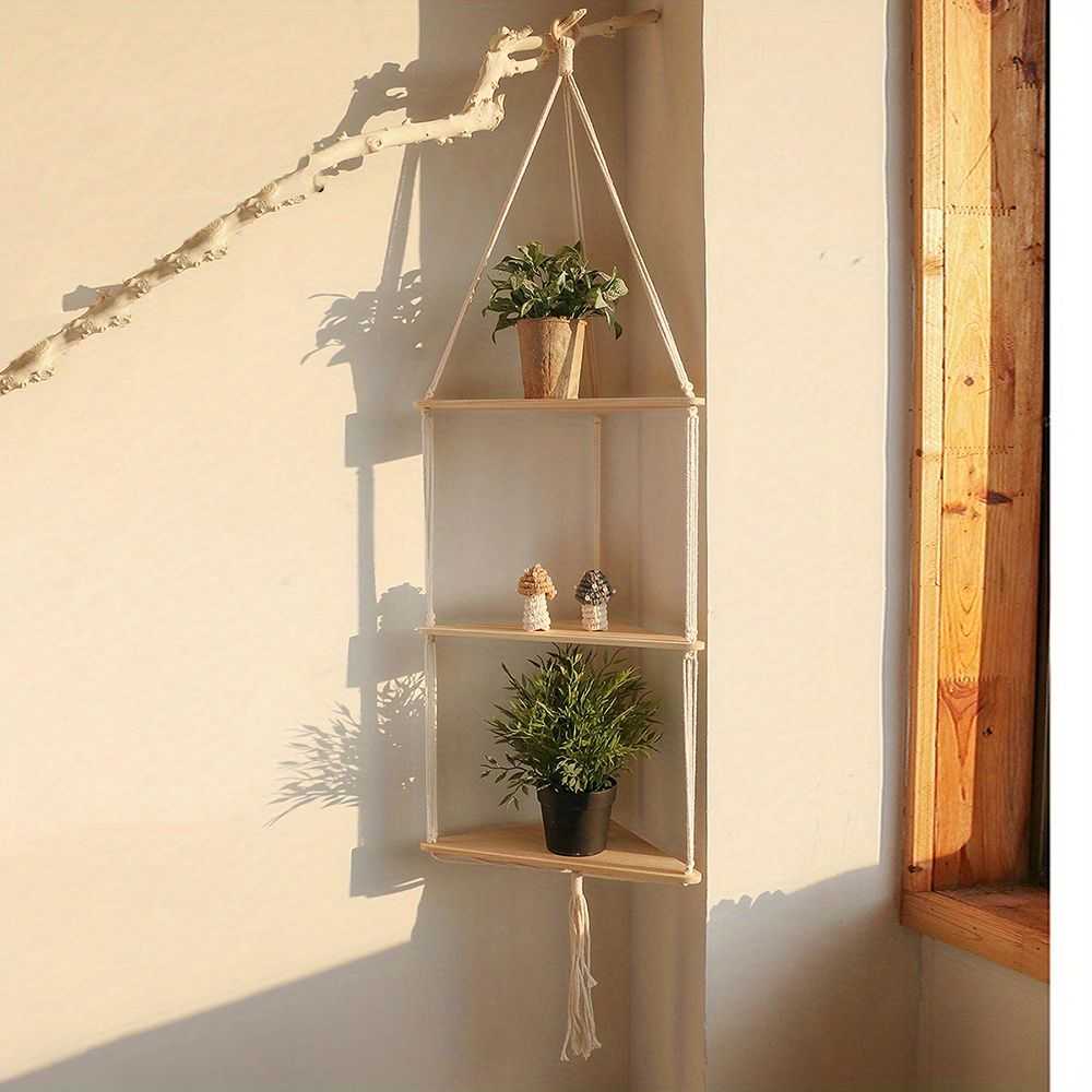 1pc,Boho Triangle Shelves Wall Decor - Plant Hanger, Candle Holder, and Home Decor for Living Room and Bedroom - luxuryhomedecoridea.com